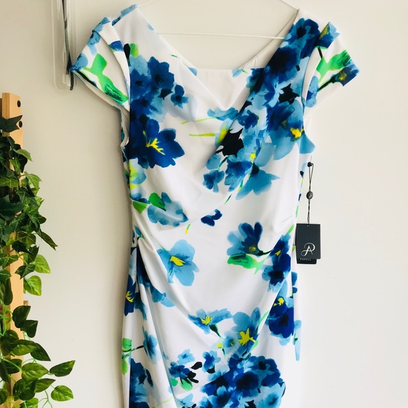 Adrianna Papell | NWT Floral Dress, Capped Sleeves - Picture 4 of 7